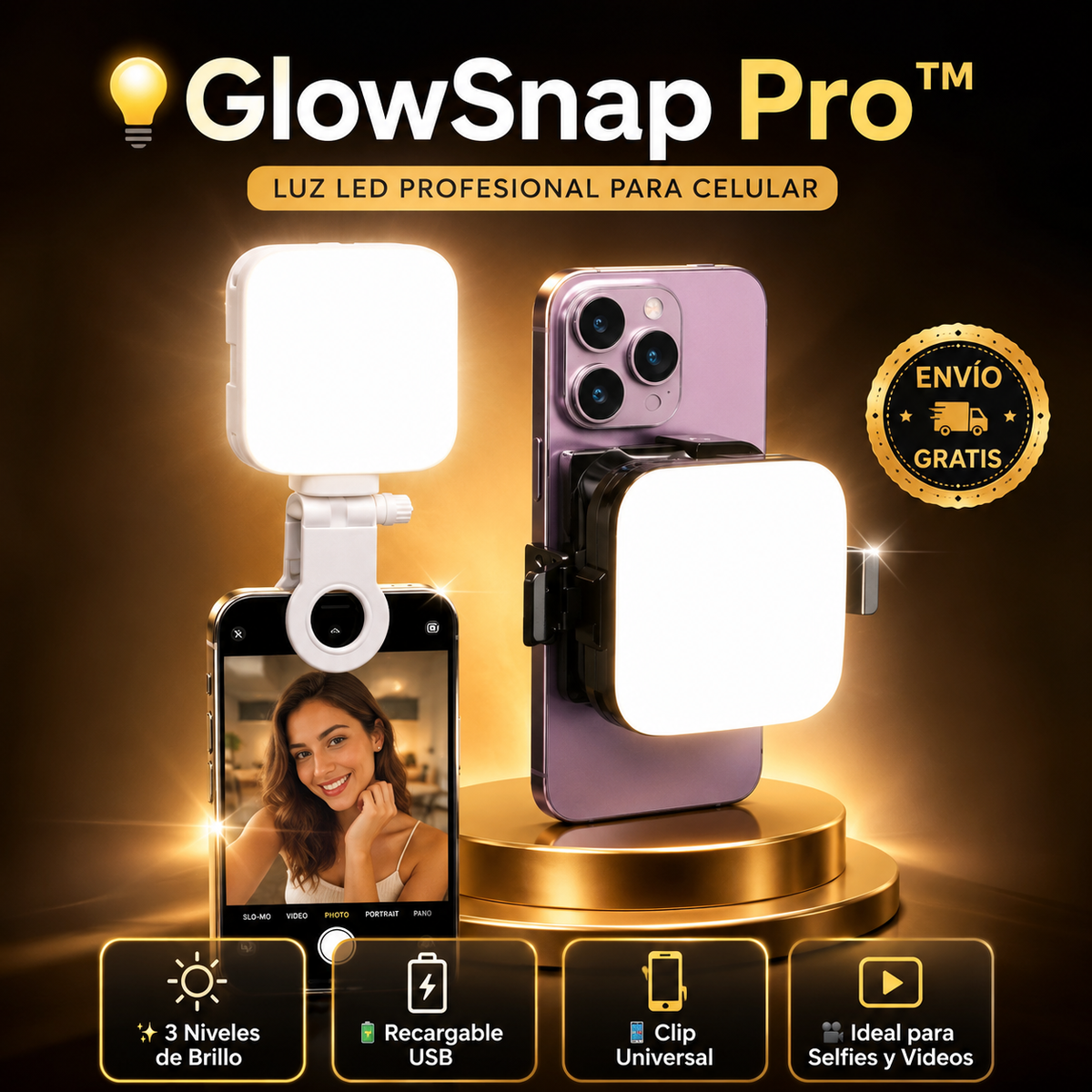 GlowSnap Pro™ — Luz para celular