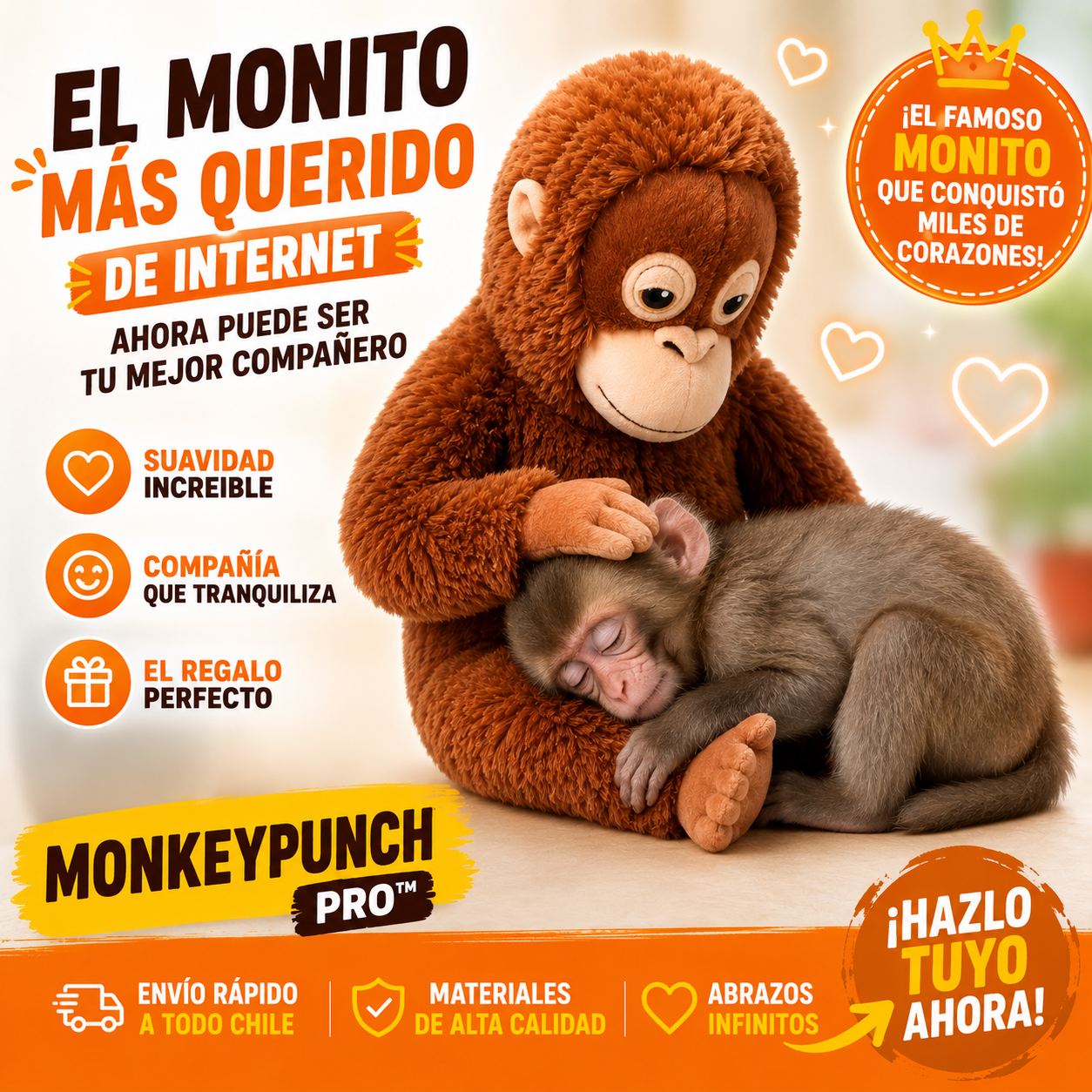 MonkeyPunch™ – Peluche Abrazable de Mono